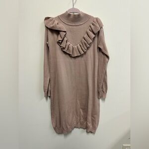Ruffled Knit Sweater Dress in Taupe